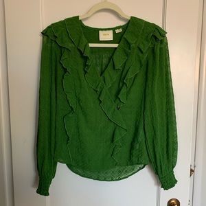 Anthropologie Green Longsleeve Blouse Sz 6